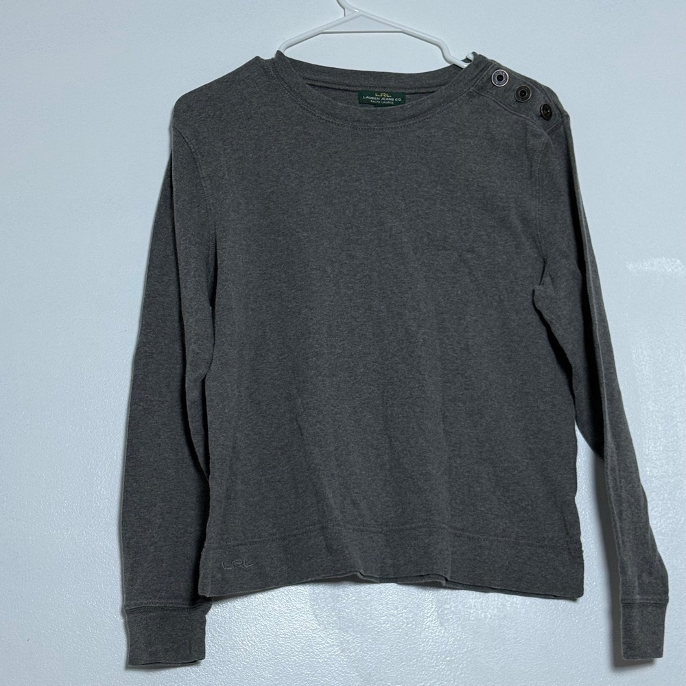 LRL Lauren Jeans Co. Button Shoulder Long Sleeve Top‎ Gray Size L Womens